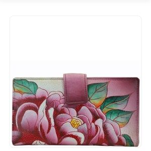 NWOT Anna By Anuschka $68 Hand Painted Leather Two Fold Wallet Flower Pattern